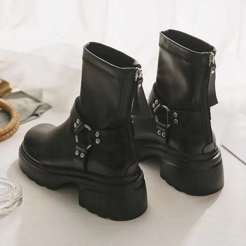 Designer Boot Sheepskin Edition~Maillard With Skirt Knight Black British Style Martin Short Boots For Women Booties 641_voghion.com