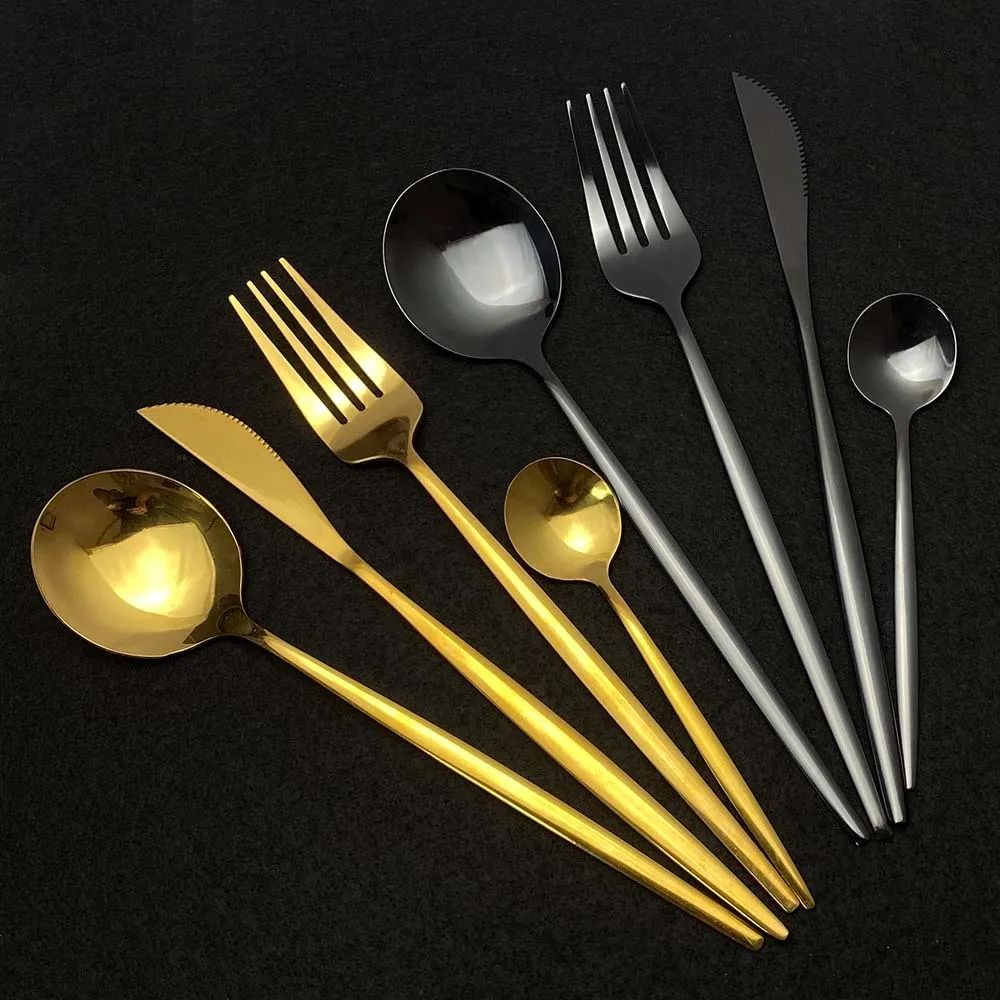 Conjunto de talheres de mesa dourados, 24 peças, aço inoxidável, garfo, faca, colher, talheres, caixa de presente 210317_voghion.com