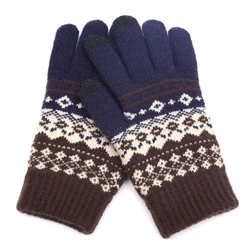 Höst Vinter Vuxen Varm Jacquard stickad Toucreen garn och Veet Anti Cold Finger Handskar_voghion.com