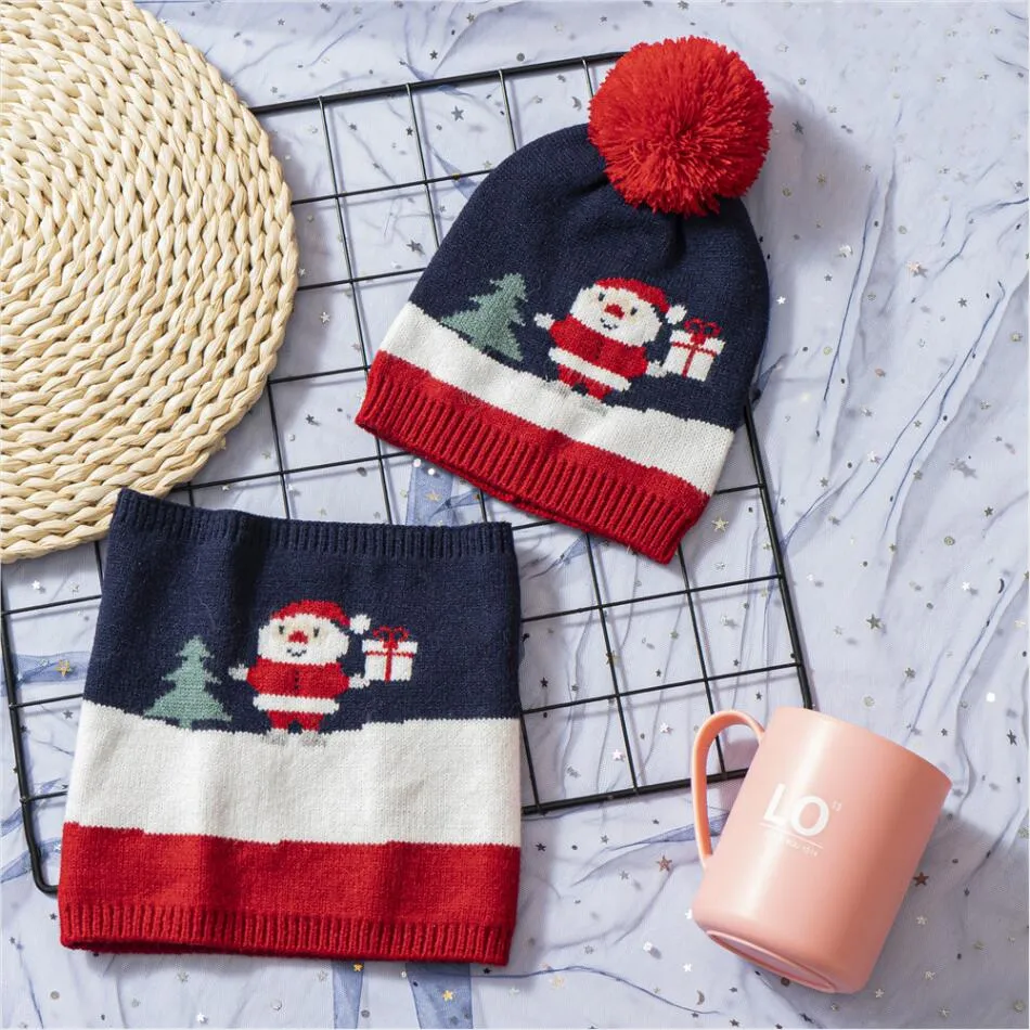 Presente de Natal Quente Gorro Chapéu Conjunto de Duas Peças Bebê Menino e Menina Crianças Quentes Malha Chapéu de Inverno Cachecol de Pescoço para 1-5 Anos_voghion.com