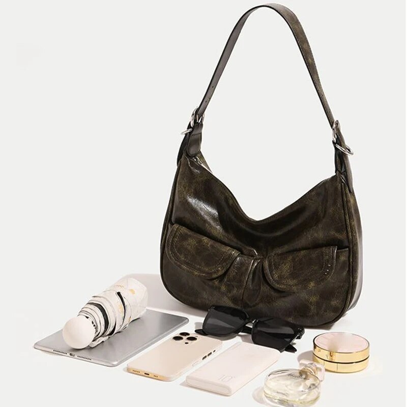 Ladies Solid Color Shoulder All-match Simple Multifunction Handbags Large Capacity Underarm Bags for Women Hobo Purse_voghion.com