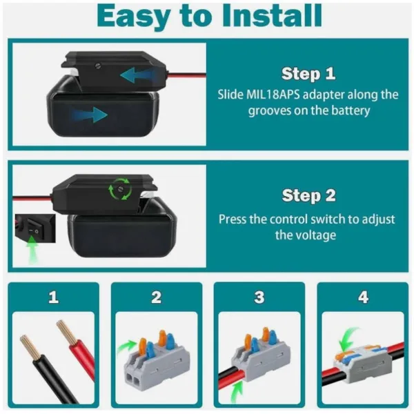 Universeller 18V-Akku-zu-Zigarettenanzünder-Adapter für Elektrowerkzeuge, DC-Abwärtsspannungsregler, kompatibel mit verschiedenen Marken_voghion.com