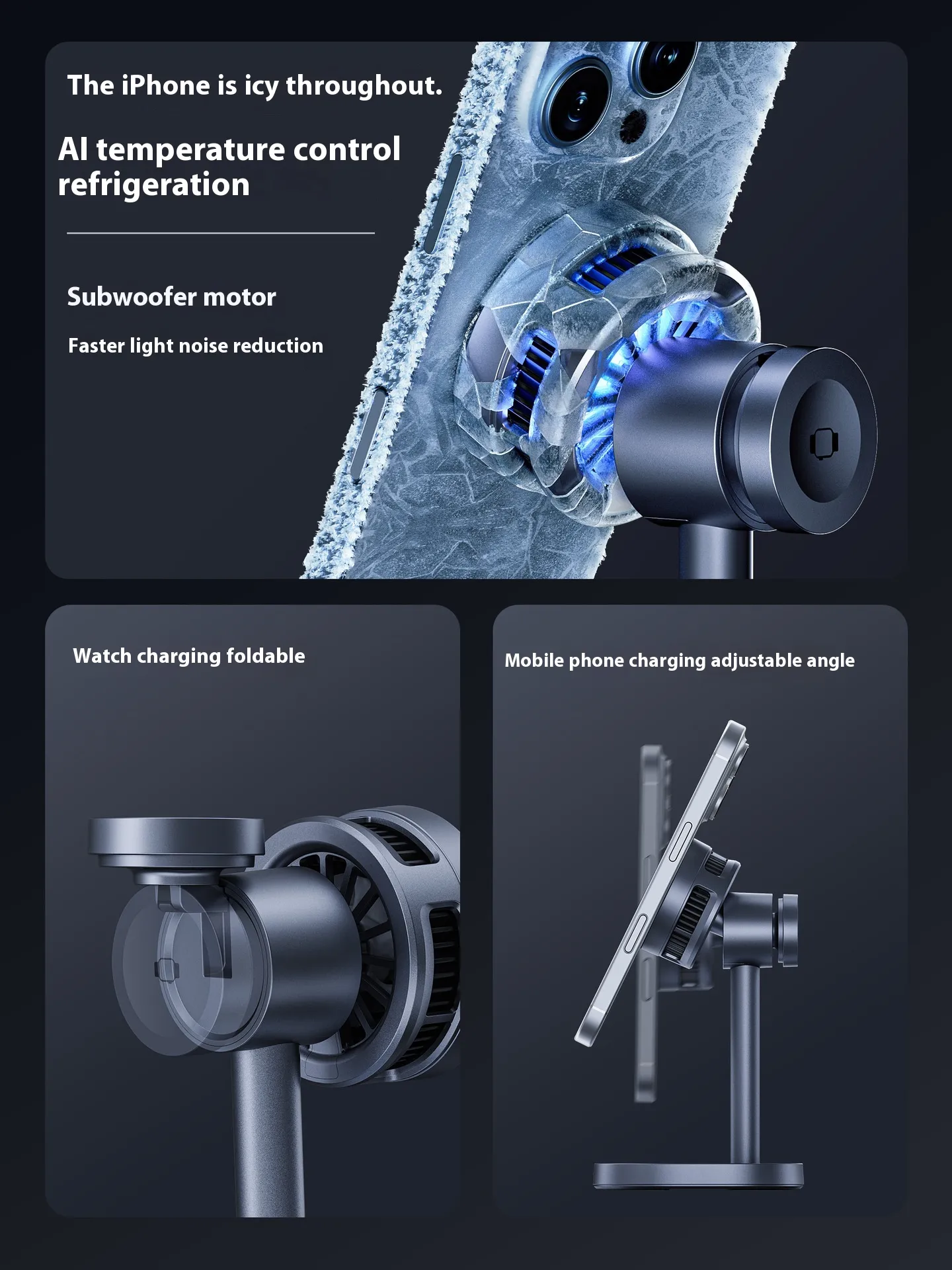 Nouveau chargeur, réfrigération à semi-conducteur, support magnétique pour téléphone portable, charge sans fil rapide 3-en-1 15 W_voghion.com