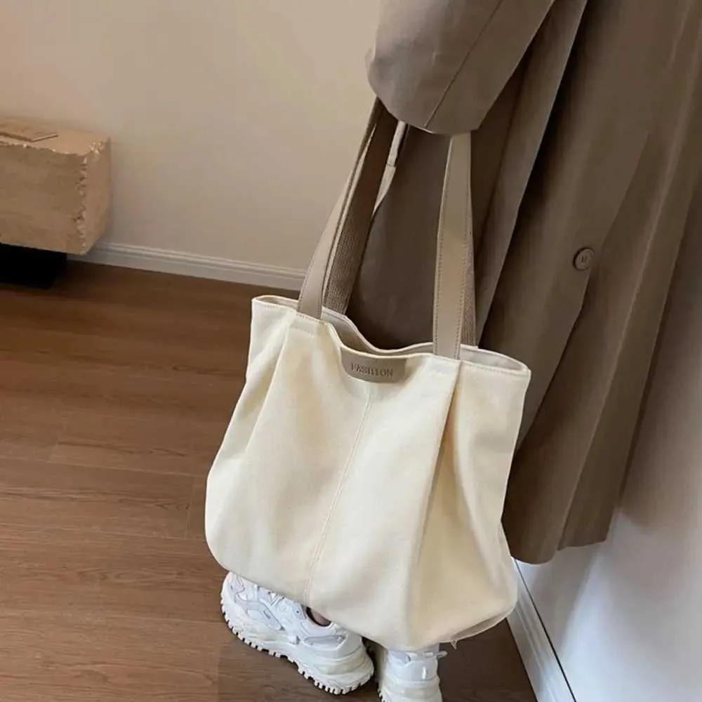 Canvas Shoulder Tote Bag Casual Solid Colour Handbag For Women_voghion.com