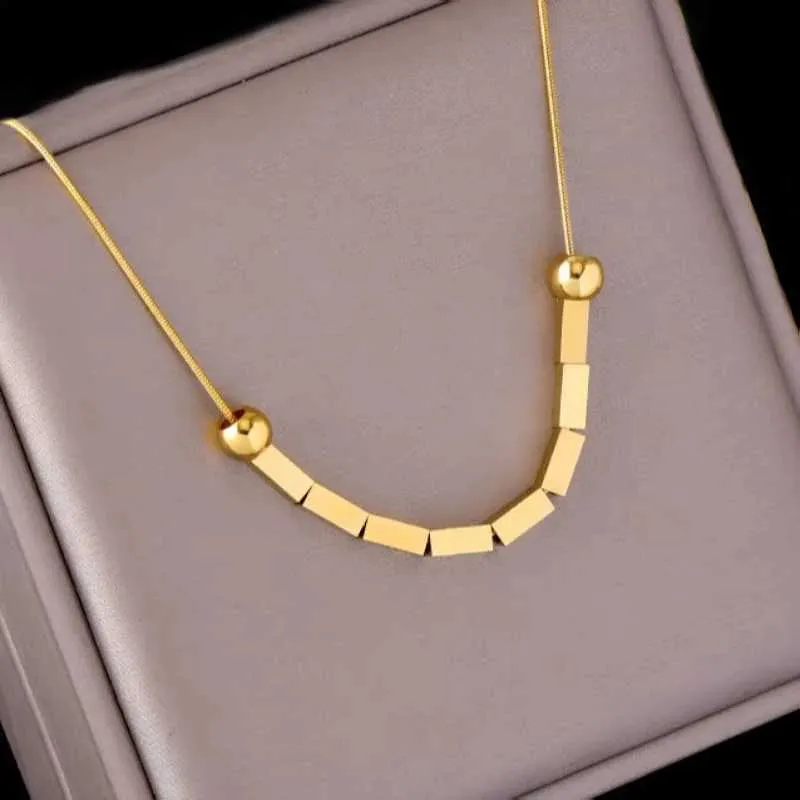 Colliers pendentifs tendance et simples, perles rondes carrées en acier inoxydable, style rétro, personnalité classique_voghion.com