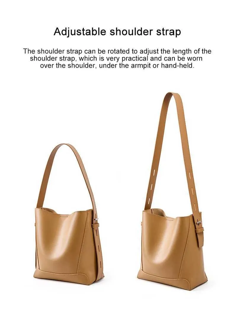 100% genuine leather shoulder large capacity denim bucket fashionable and casual womens cross bag 2391 Y241121_voghion.com