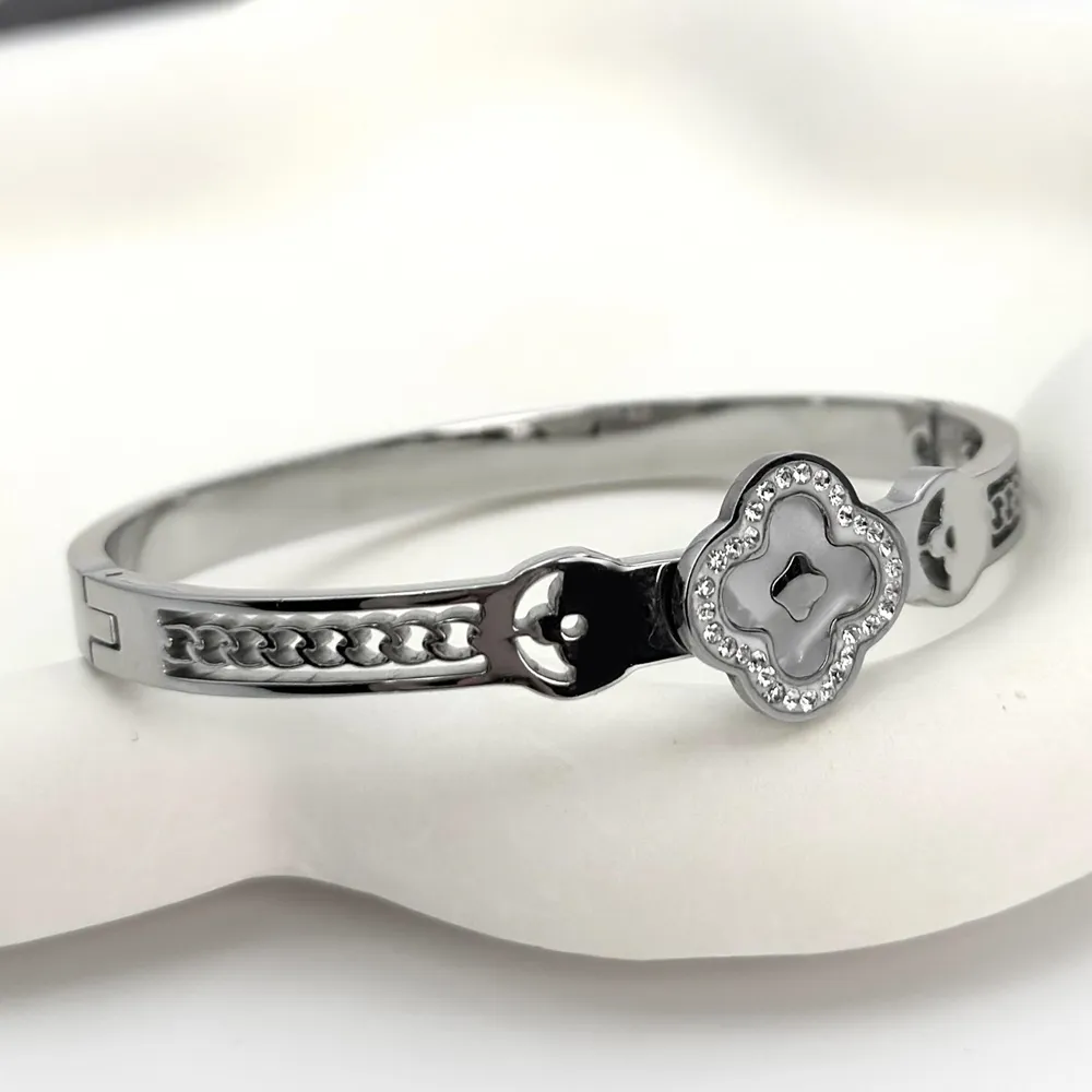 Bokstav Krystall Blomsterarmbånd Designer Gull Sier Rustfritt Stål Merkearmbånd Herre Dame Bursdagsfest Tilbehør_voghion.com