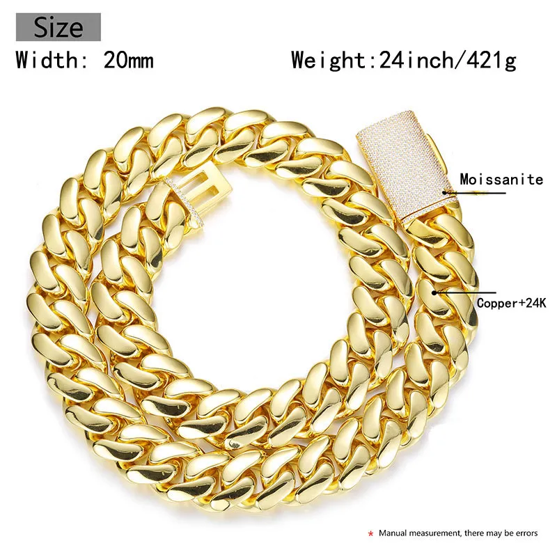 Hip Hop Miami Cuban Link Chain Halsketten Top Qualität Kupfer Echt Vergoldet Mikro Einsätze Sauber Diamant Verschluss Bling_voghion.com