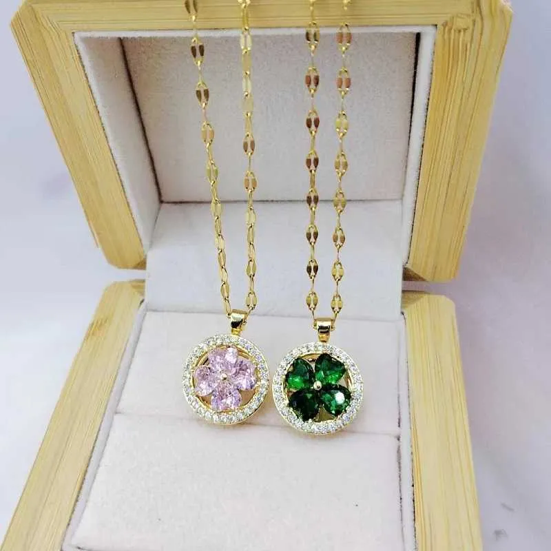 Halsketten Mode Charme Grüne Halskette Klassische Vintage Rosa Blume Klee Herz Schlüsselbein Kette Anhänger Geschenk_voghion.com