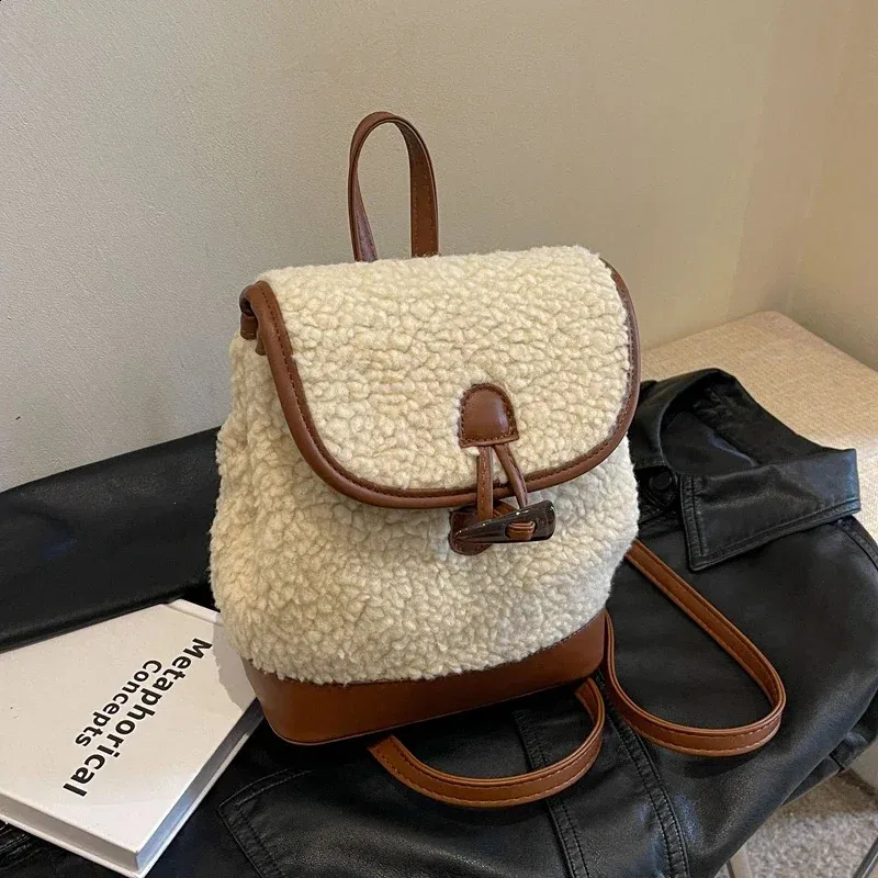 Winter Warm Lamb Wool Women Backpack Fashion er Plush Handbag Anti Theft Backbag Lady Casual Shoulder Crossbody Bag_voghion.com