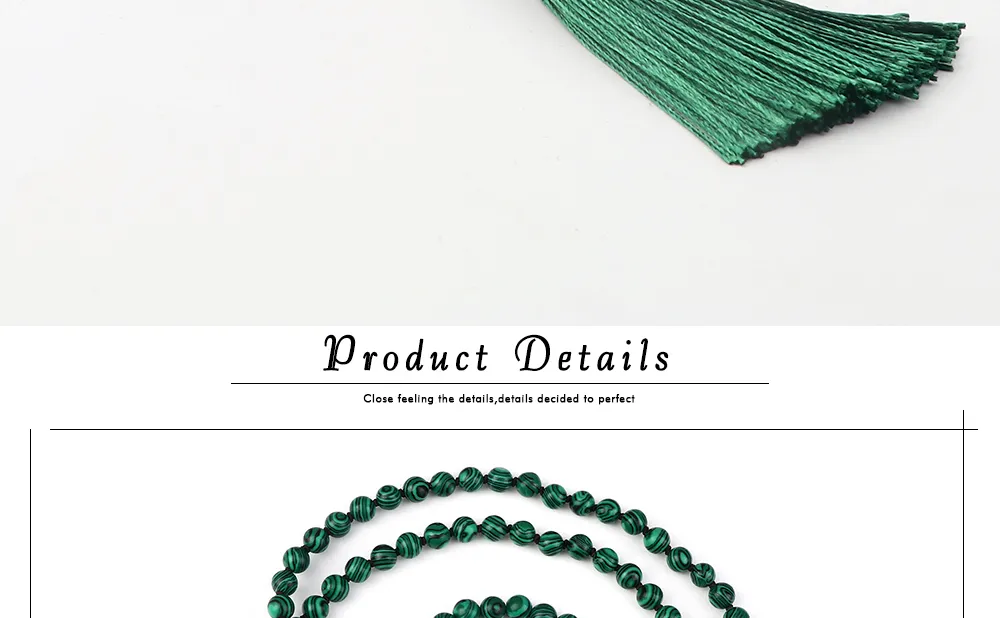 Anhänger Halsketten Mode Malachit Perlen Halskette 8mm Stein Handgefertigte geknotete Quaste Schmuckset Charm Männer Armband_voghion.com