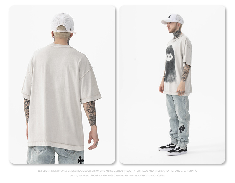 MERCURY FG Men's Wear | 2024 Spring/Summer New Product Trendy Brand Fun Funny Graffiti Cartoon Portrait Printed Short sleeved_voghion.com