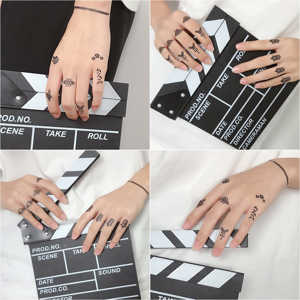 1PC Henna Tattoo Tempororary Waterproof Sticker Henne Finger Tail Sticker Black Lace Girl Personality DIY  Disposable Sticker_voghion.com