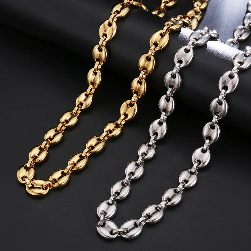 18-24inch Hip Hop Handcuffs Shape Stainless Steel Gold Plated Coffee Beans Chain Necklace_voghion.com