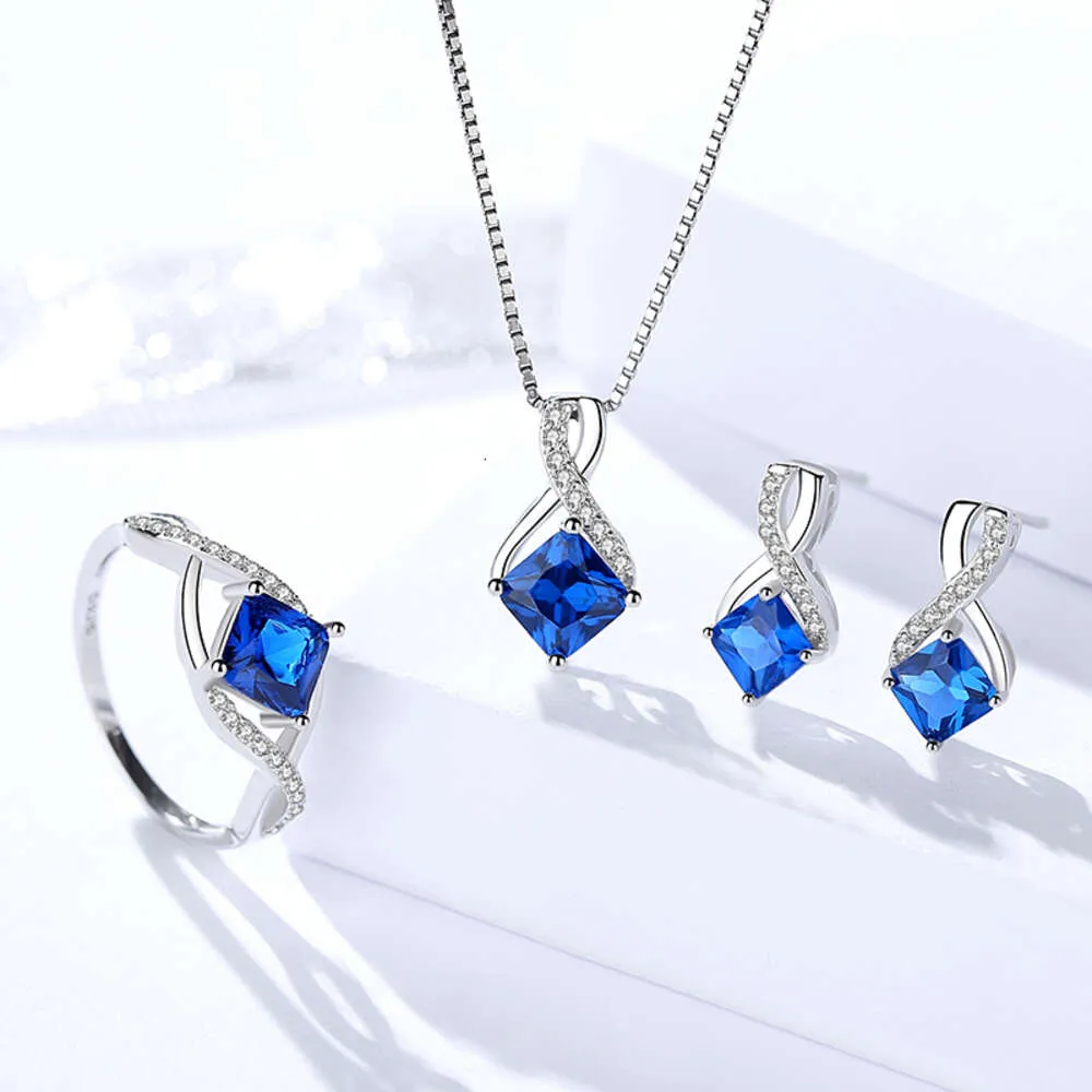 Set di gioielli di alta gamma in zaffiro, orecchini, collane con pendenti in argento sterling infinito, anelli, orecchini per donna_voghion.com