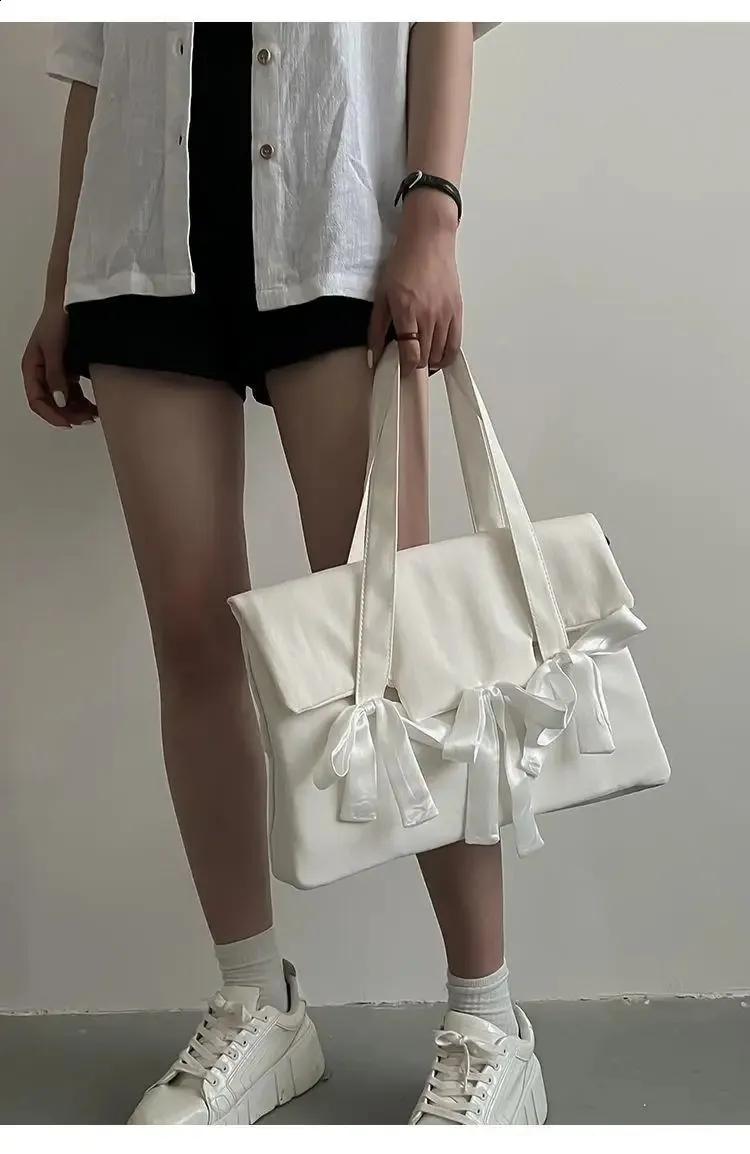 Richme Fashion Laptop Damen Solide Nylon Tägliche Schultertaschen Individualität Schleife Bolso Mujer Shopper 240823_voghion.com