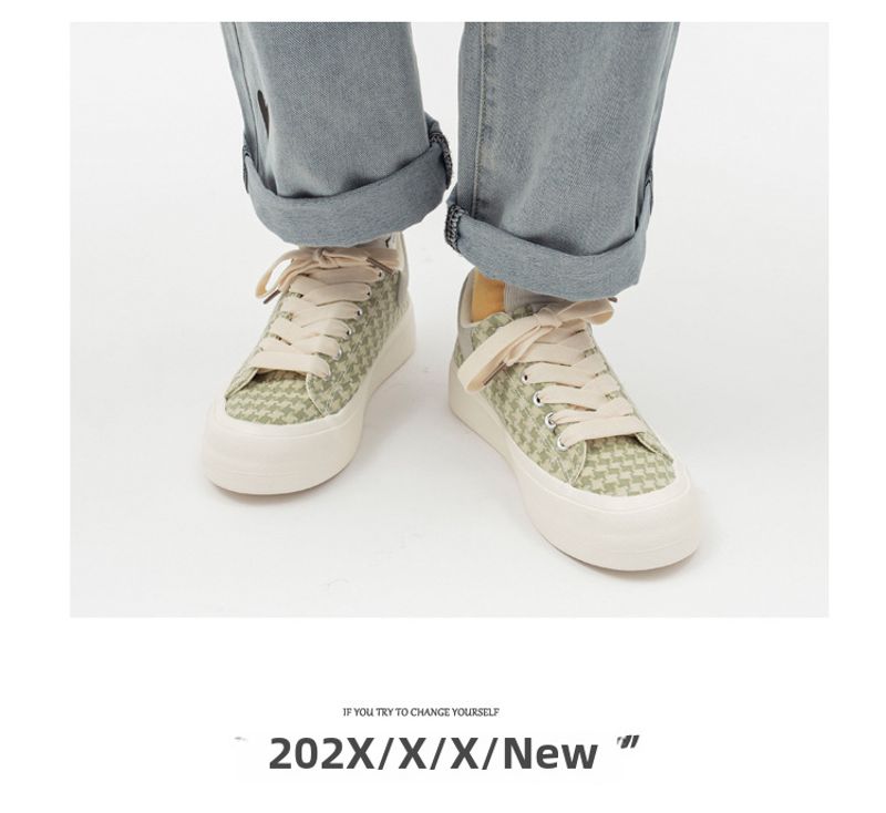 Pantofi din pânză Matcha Green Houndstooth pentru femei_voghion.com