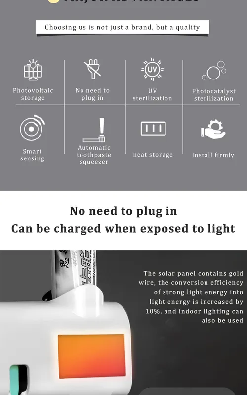 Toothbrush Holders Toothpaste Dispenser Solar Energy Bathroom Storage Box Multifunction USB Charge_voghion.com