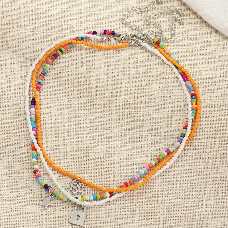 Set di collane con perline boho vintage fiore stella girocollo_voghion.com
