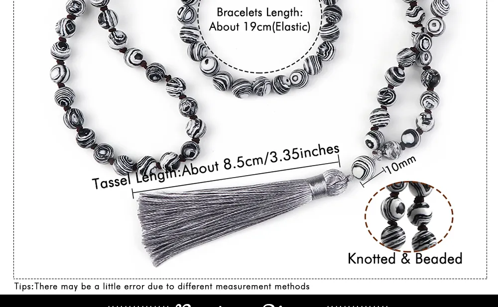 Anhänger Halsketten Mode Malachit Perlen Halskette 8mm Stein Handgefertigte geknotete Quaste Schmuckset Charm Männer Armband_voghion.com