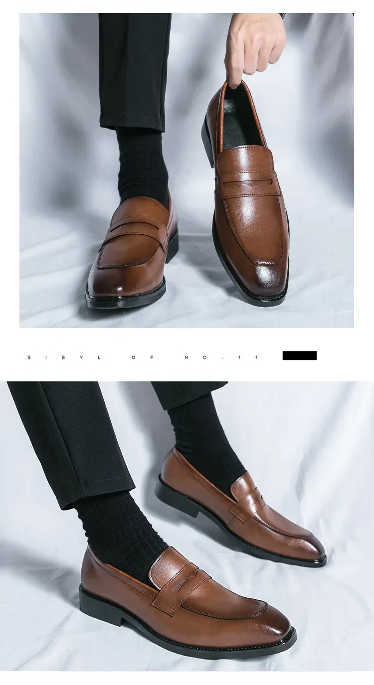 Mode Penny Slip On Loafers Leder Männer Einfache Spitzschuh Kleid Business Anzug Casual Party Hochzeit Schuhe Für Man2024_voghion.com