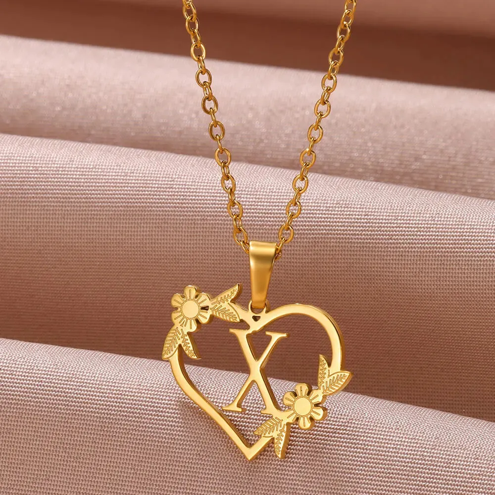 Anhänger Halsketten AZ Edelstahl Schmuck Initiale Herzanhänger geeignet für Frauen Liebeskette Anfangsbuchstabe_voghion.com