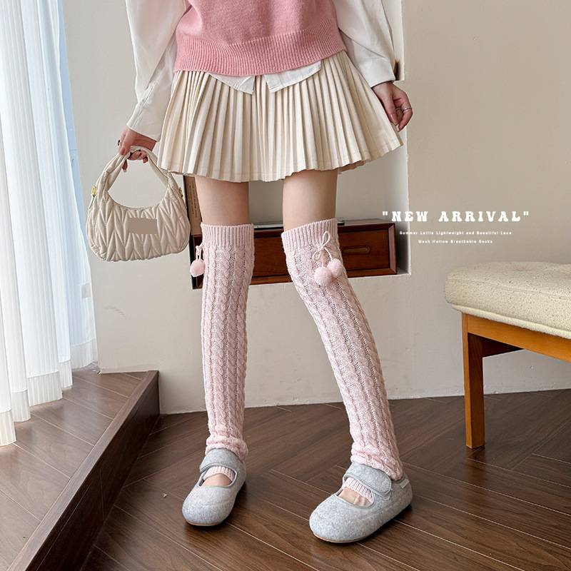 Scaldamuscoli Lolita Calzini alti fino al ginocchio – Scaldamuscoli invernali in misto lana spessa (nero/rosa/blu, taglia unica, stile vittoriano e kawaii)_voghion.com