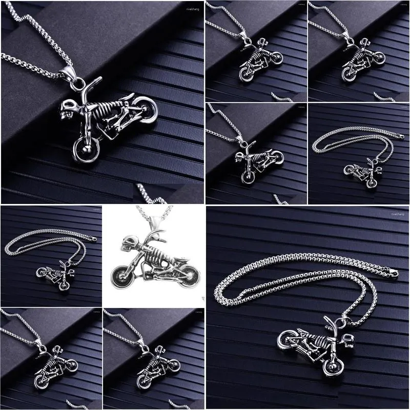 Collier pendentif squelette moto en acier titane pour homme_voghion.com