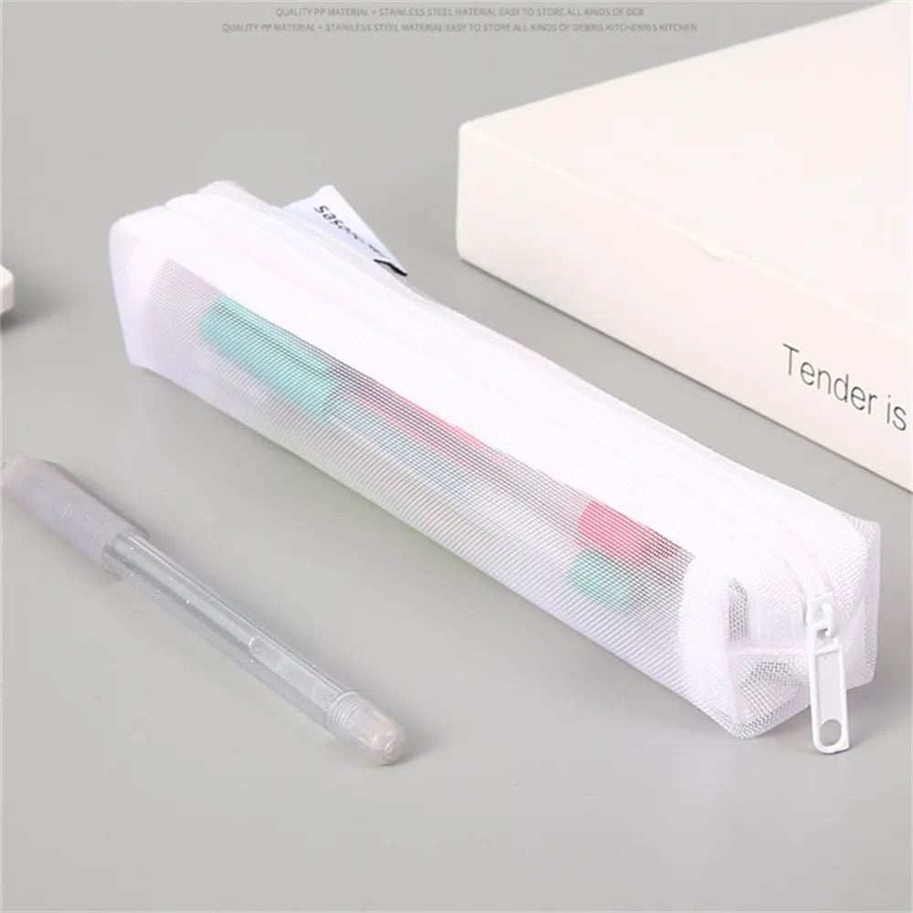 Sacchetto trasparente con cerniera in rete per cosmetici, trucco, articoli da toeletta, organizer da viaggio, rossetto, forniture scolastiche_voghion.com