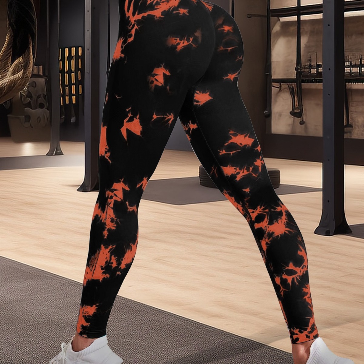 tie-dye floral yoga pants sweat-absorbent high-waisted belly-control tight-fitting butt-lifting fitness pants running sports pants_voghion.com