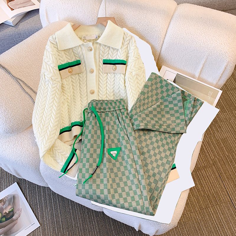 Women's Clothing Knitted new style women's autumn temperament casual fashion wide leg pants two piece suit lapel long_voghion.com