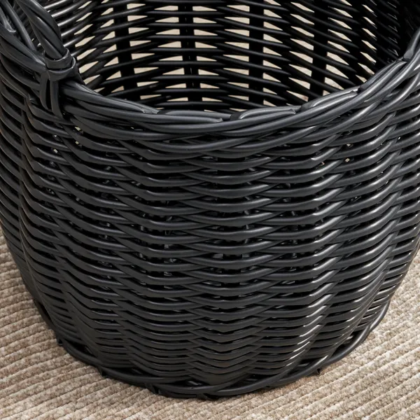 Lucius Round Resin Woven Wicker Basket With Handles - 13' X 13' X 13' - Black - For Clothes, Towels, Toys, Magazines Storage And Home Decoration_voghion.com