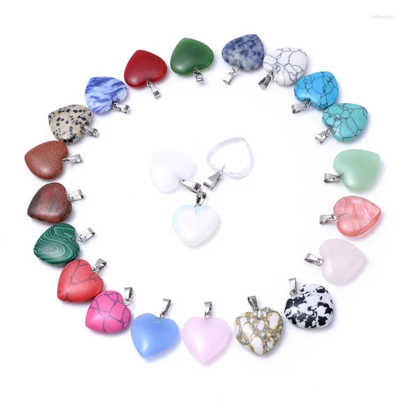 Charms 4Pcs Flat Heart Assorted Colorful Natural Mineral Quartz Love Stripe Gravel Texture Stone Pendants For Jewelry_voghion.com