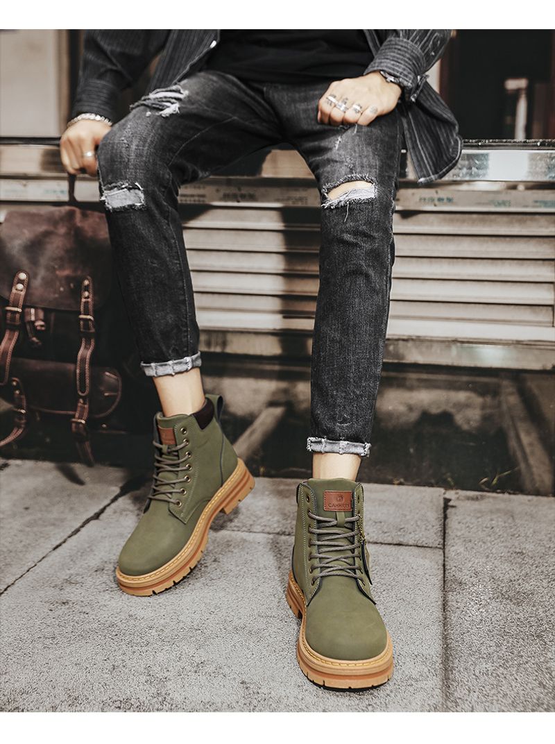 High Top Herr Läder Mode Motorcykel Ankel för Herr Vinterstövlar Man Skor Snörning Botas Hombre_voghion.com