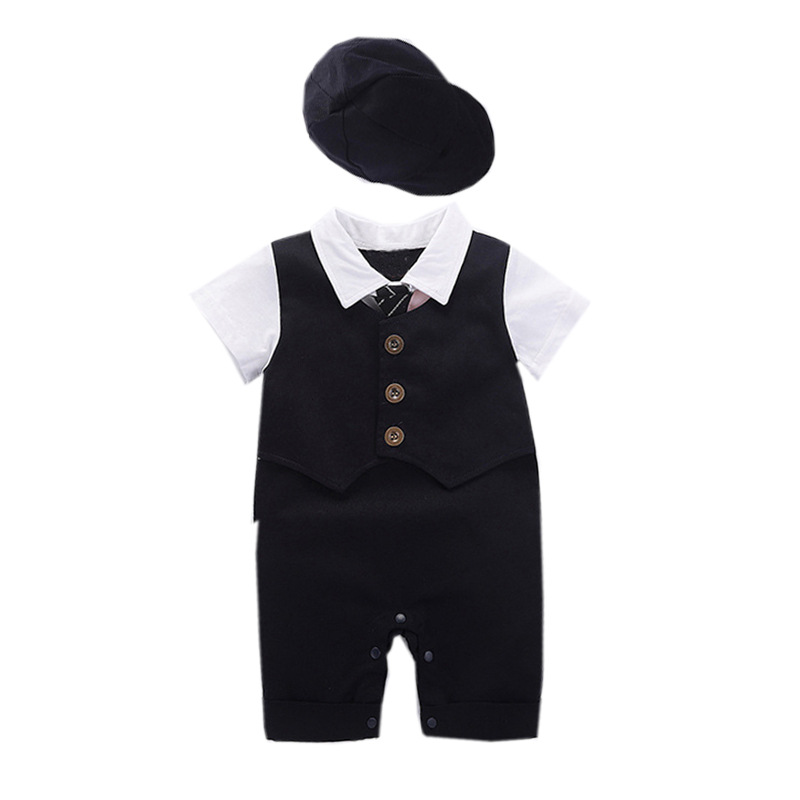Mutter & Kinder Sommer baby kleid gentleman kleid junge kurzarm weste overall/klettern anzug + hut_voghion.com