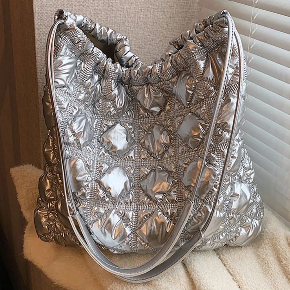 Damen Dia Gesteppter Eimer Große Kapazität Plissee Wolke Kordelzug Unten Hobo Gepolsterte Schulter Herbst Winter Tasche_voghion.com