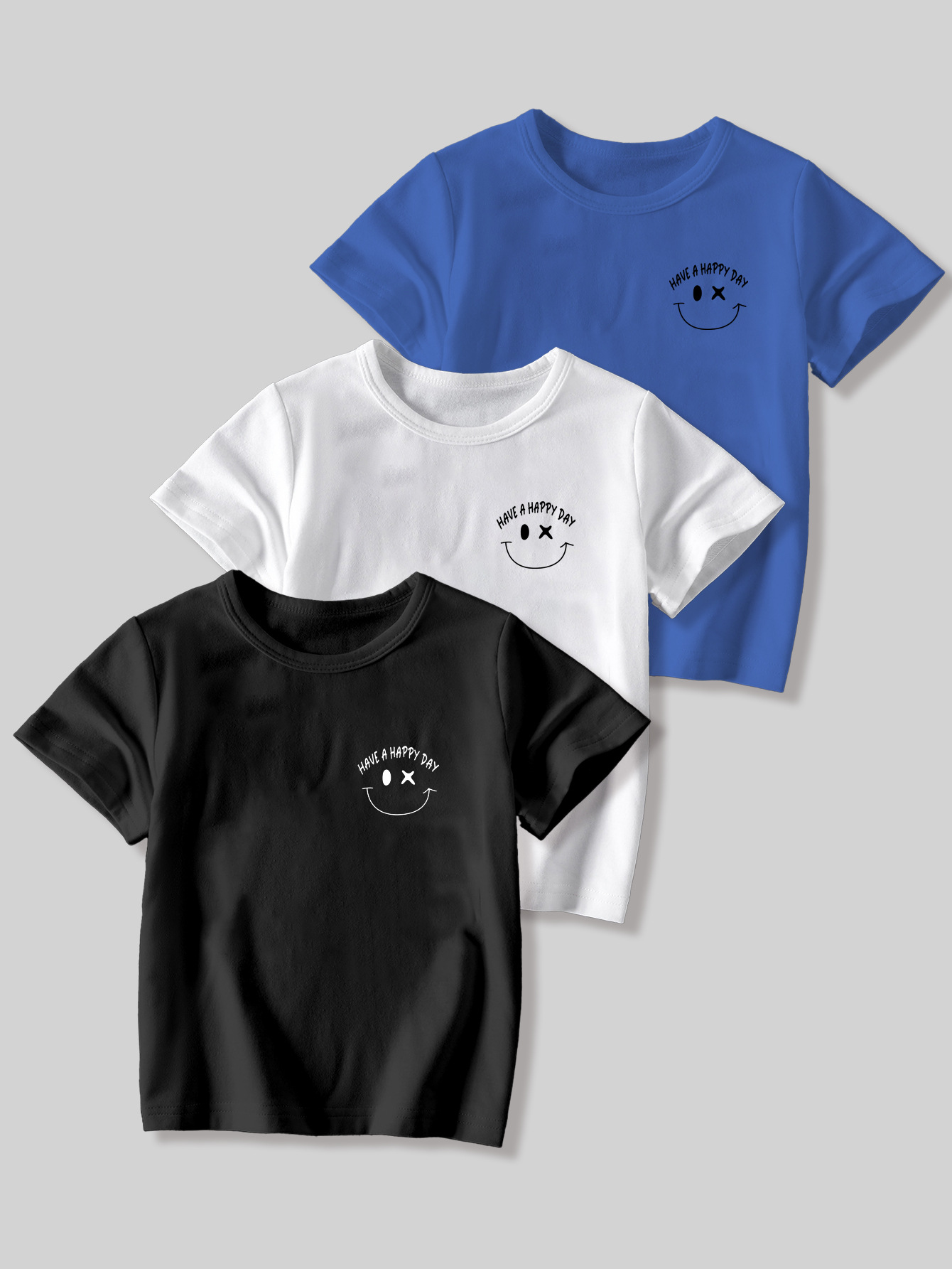 Mother & Kids Children's T-shirt 2024 summer cartoon smiley face printed short-sleeved casual tops boys three-piece children's clothing trend_voghion.com