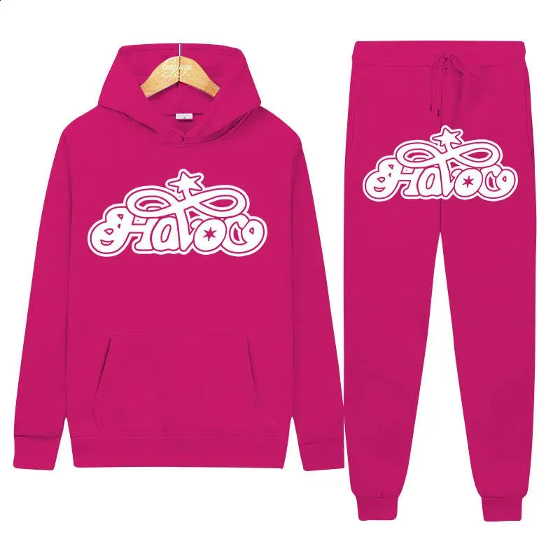 Haruku Hiphop Y2K Parça Set İnce Kapşonlu Üstler Rahat Eşofman Pantolon Takım Erkek Kadın Moda Mektup Baskılı Ana Cadde_voghion.com