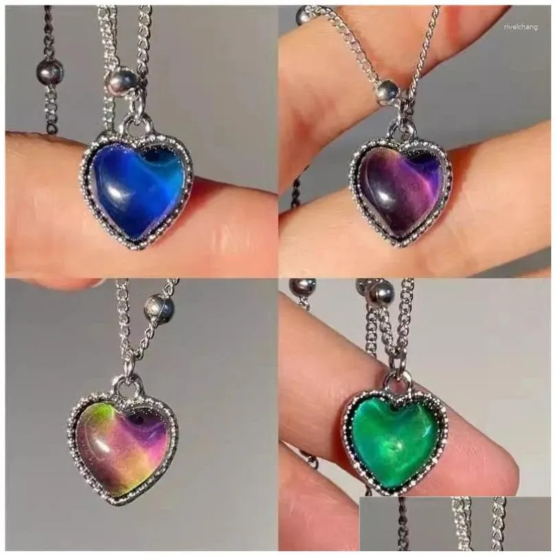 Anhänger Halsketten Thermochrome Stimmungsmonitor Herz Halskette Farbwechsel als Emperatur Frauen Mädchen Schlüsselbein Kette Liebhaber_voghion.com