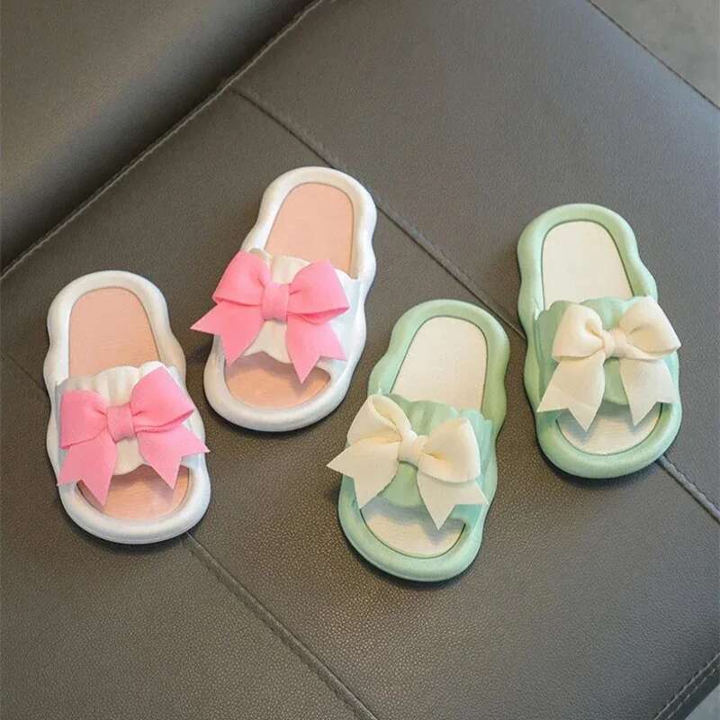 Summer Kids Home Anti Slip Soft Sole Girls Bath Slipper Cartoon Cute Wer Bow Princess Slippers Children Beach Shoes_vogvips.com