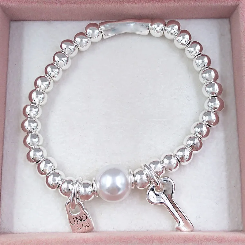 Ciondoli fai da te malocchio creazione di gioielli forniture UNO de 50 Sterling argento bracciale per donne braccialetti di metallo catena a mano set di perline compleanno_voghion.com