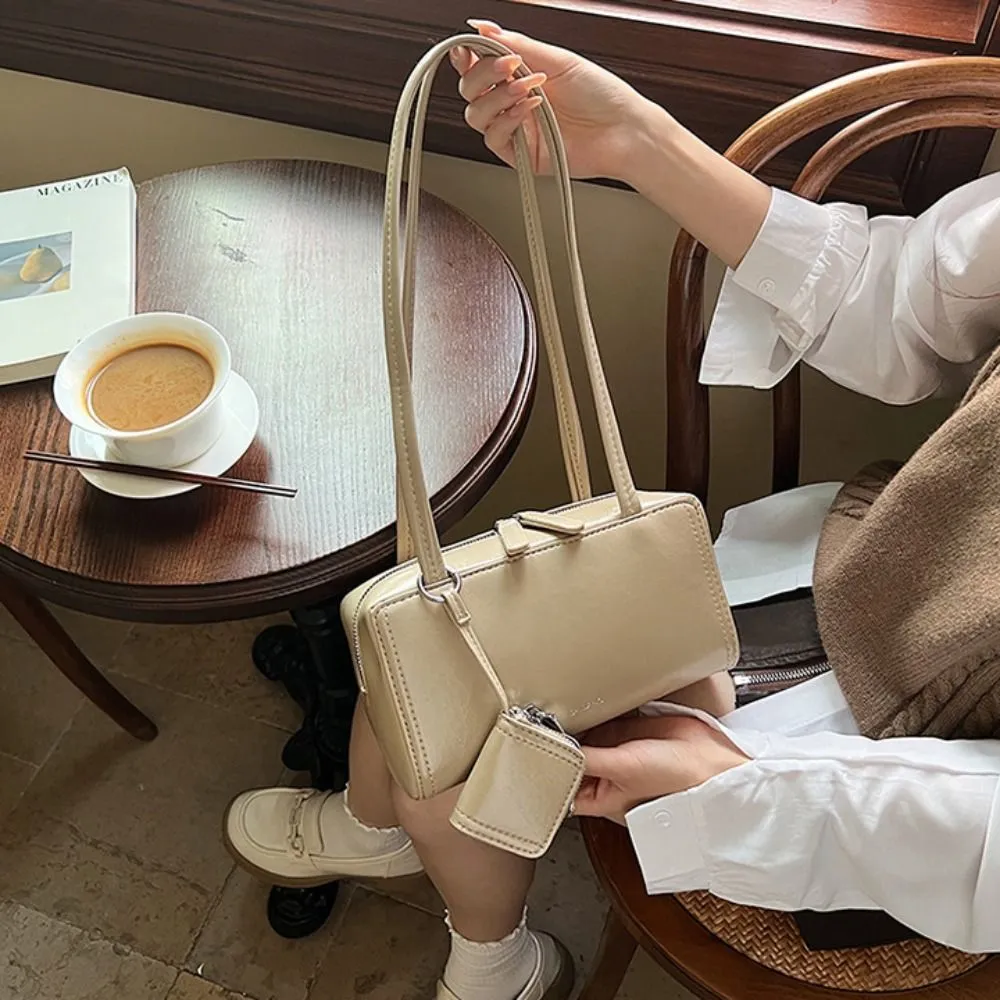 Borsa a tracolla piccola quadrata in pelle PU stile coreano con auricolari, tinta unita, alla moda, per ragazze/donne_voghion.com