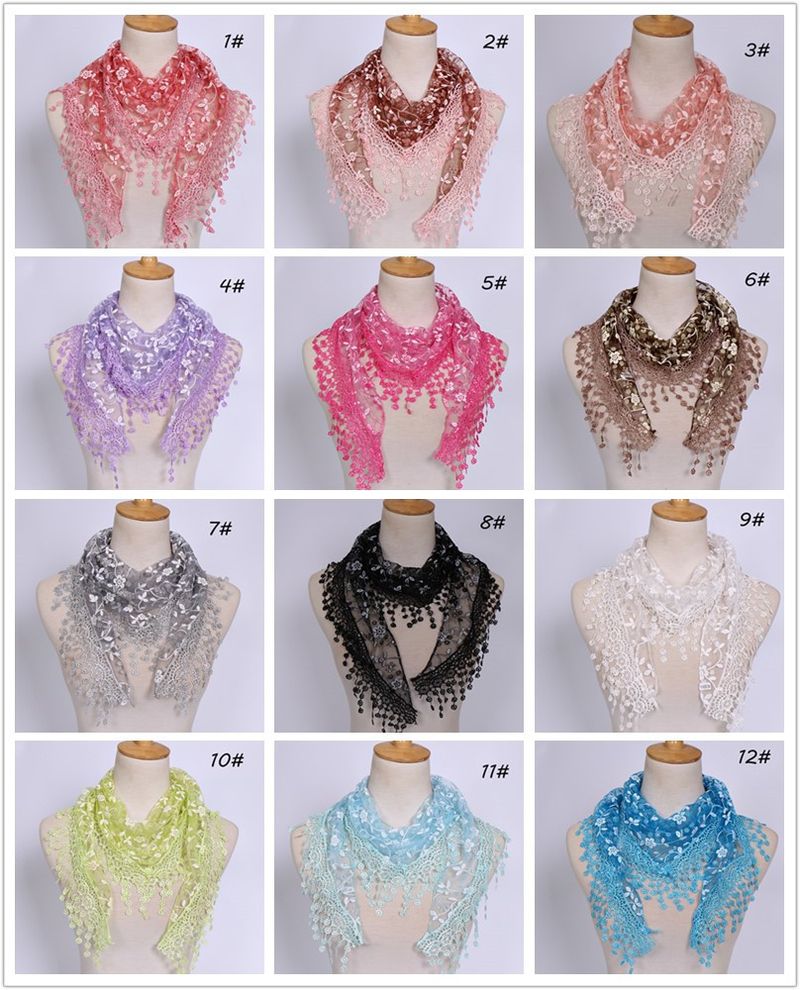 Spring And Autumn ral Lace Korean Edition Triangle Headcloth Classic Breathable Hollow Solid Color Scarf_voghion.com