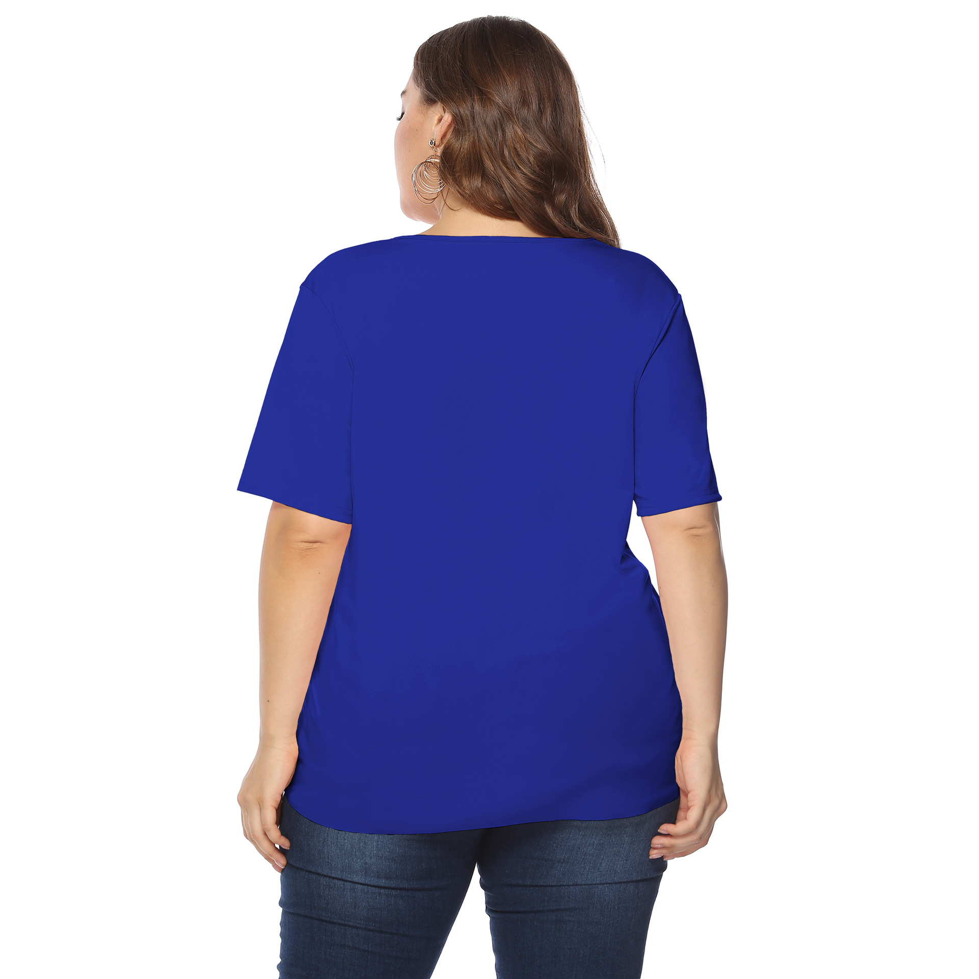 Women's tops large size women's clothing solid color burnt flower hollow wave edge casual short-sleeved T-shirt_voghion.com