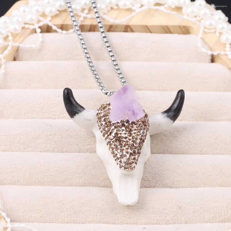 Catene 11 tipi di collane con ciondolo in acrilico con forme di testa di mucca incastonate in pietre naturali Ametista Turchese Reiki_voghion.com