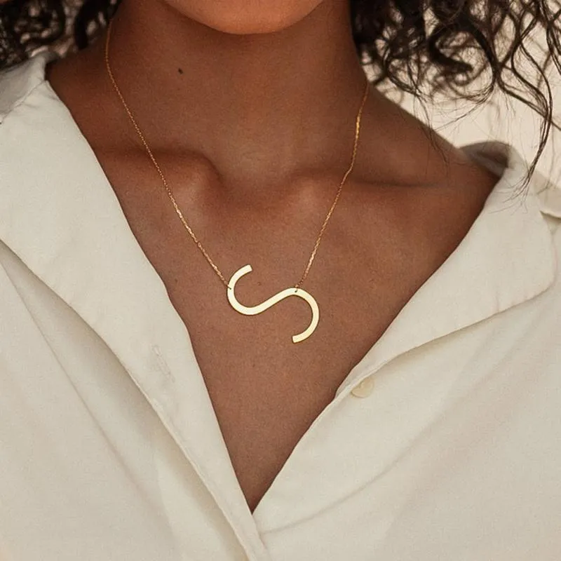 Colliers pendentifs mode collier lettre initiale grand latéral femmes chaîne à maillons pour bijoux cadeau pendentif Sidn22_voghion.com