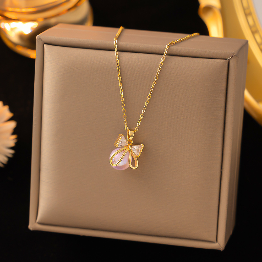 Collar con perlas de colores y cadena dorada para mujer_voghion.com