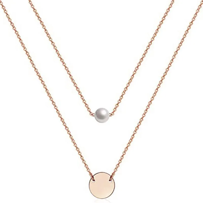 Collane con ciondolo, catene a strati alla moda per le donne, graziosi gioielli di moda in perle acriliche con disco in ottone rotondo_voghion.com