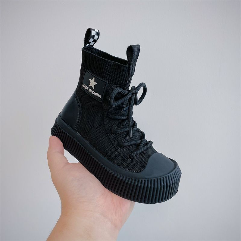 2024 Outono Meninos Moda Flyknit Casual Estilo Coreano Meninas Tendências Sapatos de Cano Alto_voghion.com
