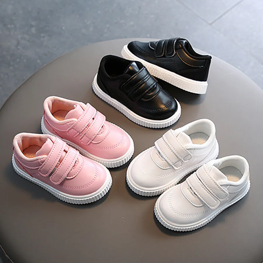 Tênis Infantil Meninas Tênis Meninos Crianças Couro Branco Preto Escola Corrida Bebê Rosa Sapatos Esportivos Sola Flexível Tamanhos_voghion.com